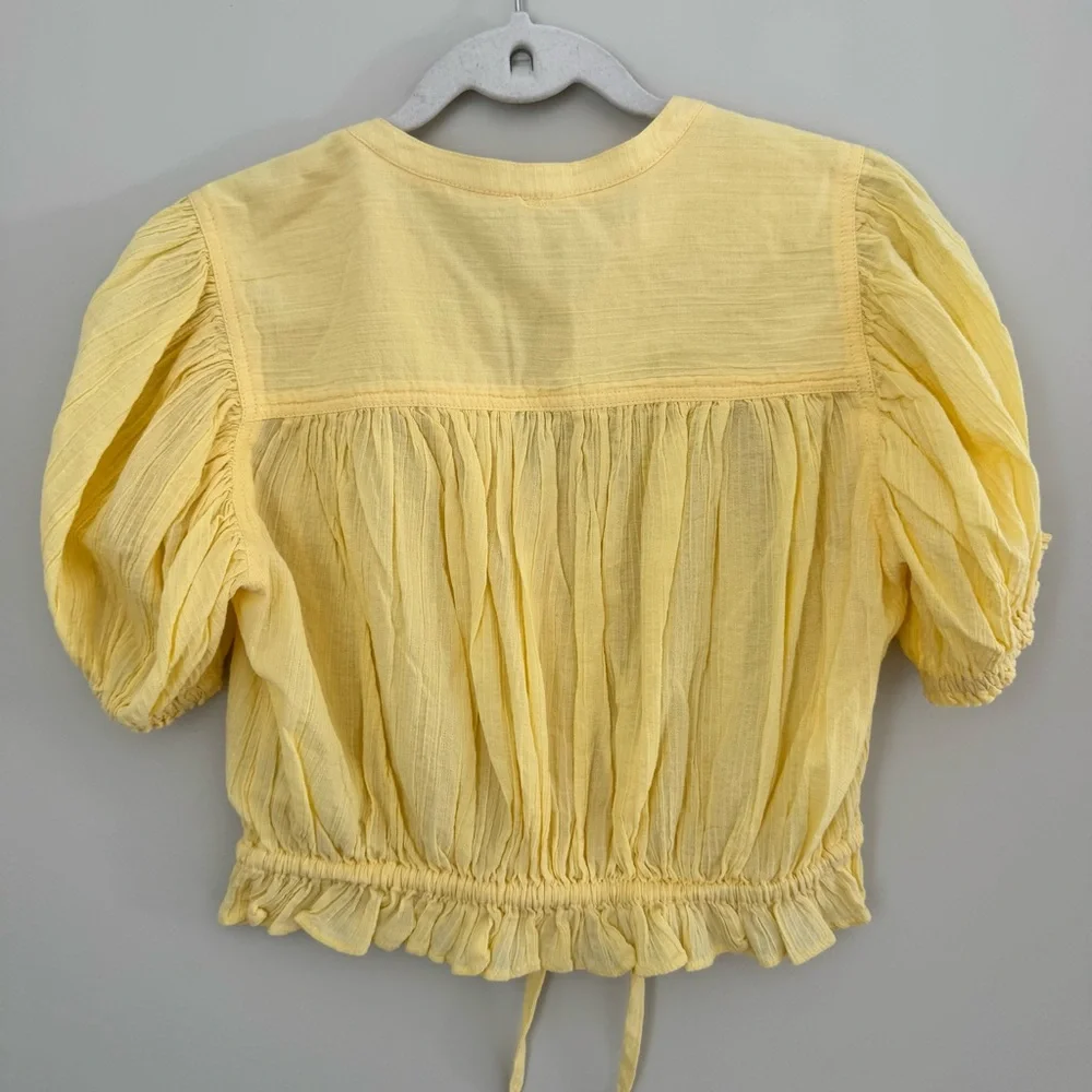 Free People Little Cloud Cropped Puff Sleeve Blouse Size XS 100% Cotton